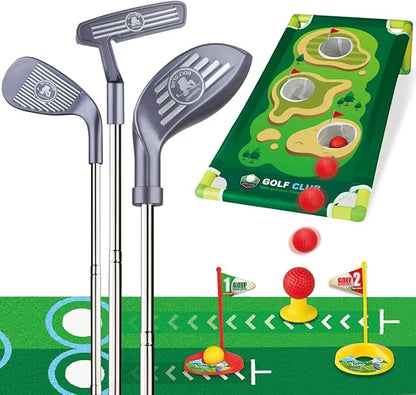 Toddler Golf Clubs Length Adjustable, Upgraded Kids Golf Toy Set with Golf Cornhole 2 3 4 5 6 Year