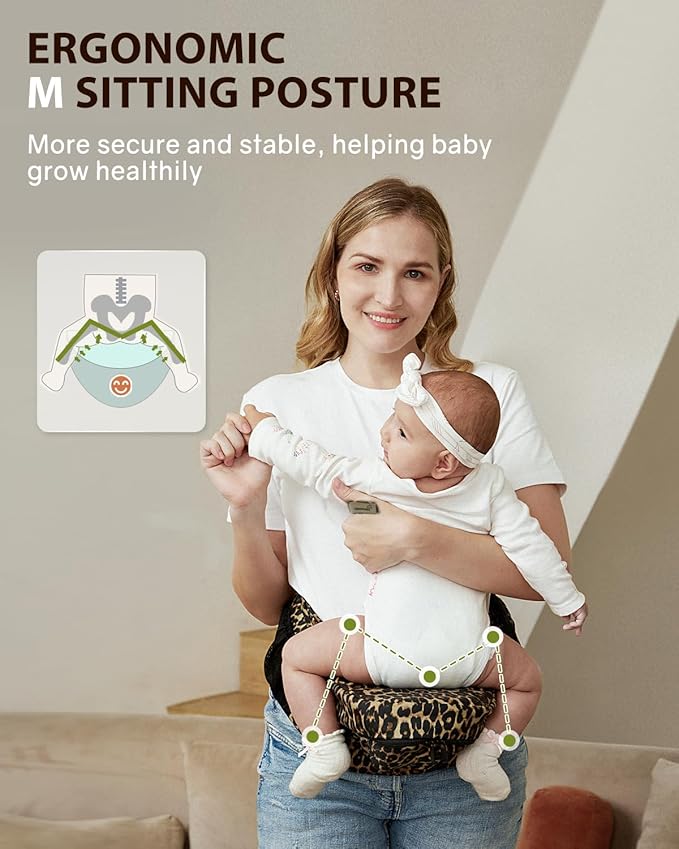 GROWNSY Baby Hip Carrier with Seat, Supportive Hip Side Seat Carrier for Baby Child Toddler(8-50lbs), Large Capacity Pockets, Adjustable Waistband, Leopard