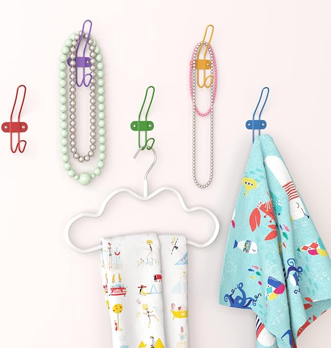 Kids Wall Coat Hooks for Girls and Boys for Jackets Hats Backpacks Robes and Towels - Children Colorful Wall Mounted Hanger Hooks for Nursery Bedroom and Bathroom - Set of 10