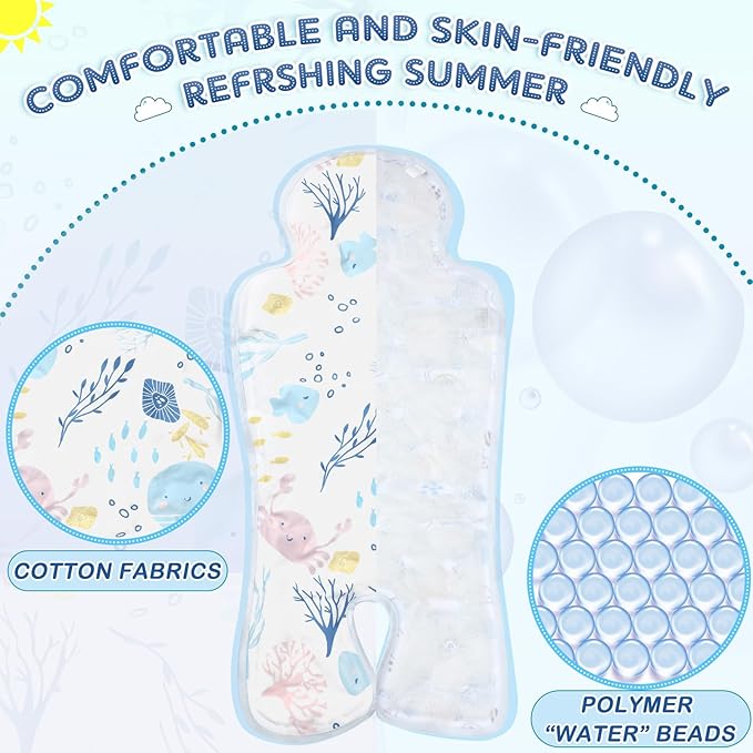 Pinkunn Gel Car Seat Baby Cooling Pad for Summer Breathable Stroller Cooler Pad Multifunctional Carseat Cooling Mat for Baby Child Dining Chair Safety Seat Stroller(Blue, White,Sea)