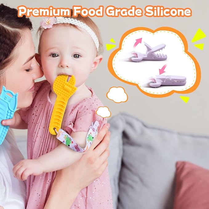 Baby Teething Toys for 0-6 / 6-12 Months - Molar Teether Chew Toys Set BPA Free Silicone, Soft Textures 5-Pack