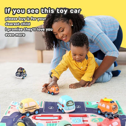 Inertia Baby Toy Cars Gifts with Storage Bag, 6 Pcs Push and Go Kids Early Educational Toys for 1 2 3 Year Old Boys Girls