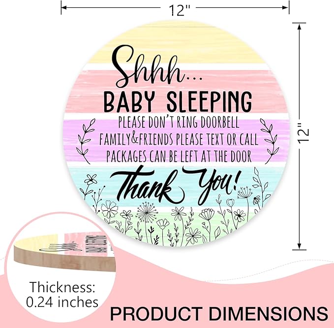 Deroro Shhh Baby Sleeping Watercolor Front Door Sign, Please Don't Ring Doorbell Wood Door Hanger Outdoor Outside Porch Baby Room Decor