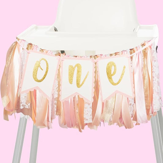 Pink Highchair Banner - 1st Birthday Banner, One Highchair Banner 1st Birthday, 1st Birthday 1st Birthday
