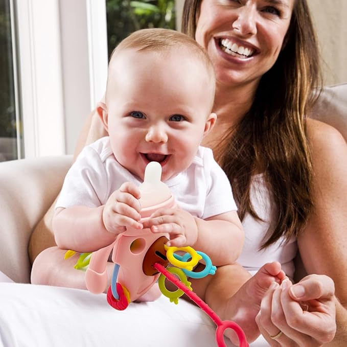 Montessori Toys for Baby，Food Grade Silicone Pull String and Pacifier