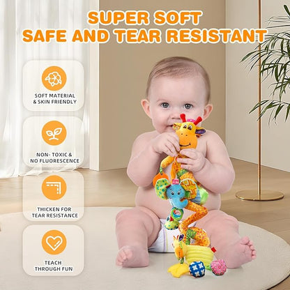 Jollybaby Baby Car Seat Stroller Crib Toys, Plush Spiral Activity Carseat Hanging Toy for Infant Babies 0-3-6-12 Month, Pram Crib Mobile Toy with Music Box for Newborn Boys Girls Gifts (Giraffe)