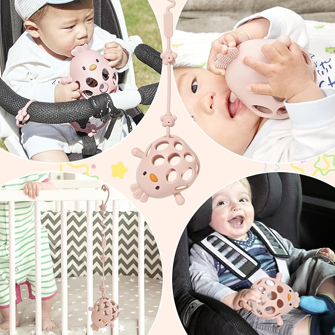 Baby Teething Toys with A Toy Strap for Babies 0-6 6-12 Months, Silicone Baby Hand Teething Mitten