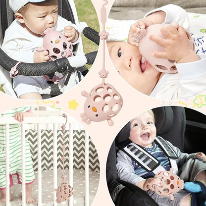 Baby Teething Toys with A Toy Strap for Babies 0-6 6-12 Months, Silicone Baby Hand Teething Mitten