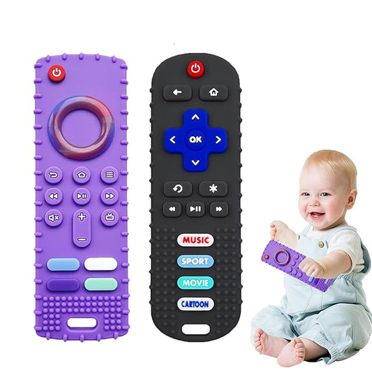 2-Pack Baby Teething Toys-TV Remote Control Shape Silicone Infants Teething 0-18 Months,BPA-Free