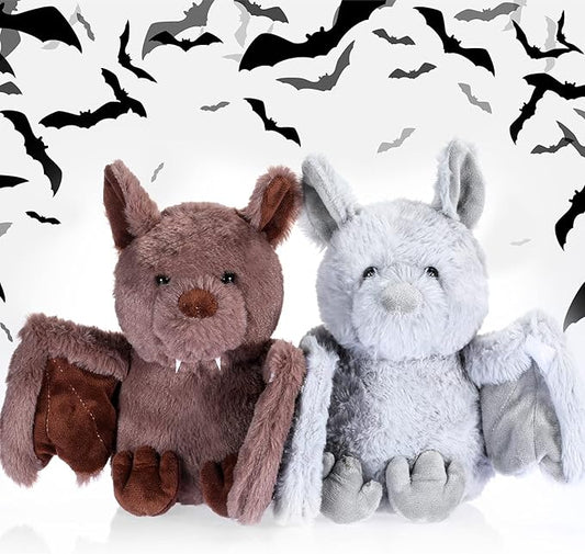 Zhanmai 2 Pack 10 Inches Halloween Bat Plush Cute Bat Stuffed Animal Furry Bashful Bat Toy PP Cotton Soft Bat Plush Doll Toy for Adults Teen Birthday Gifts, Grey
