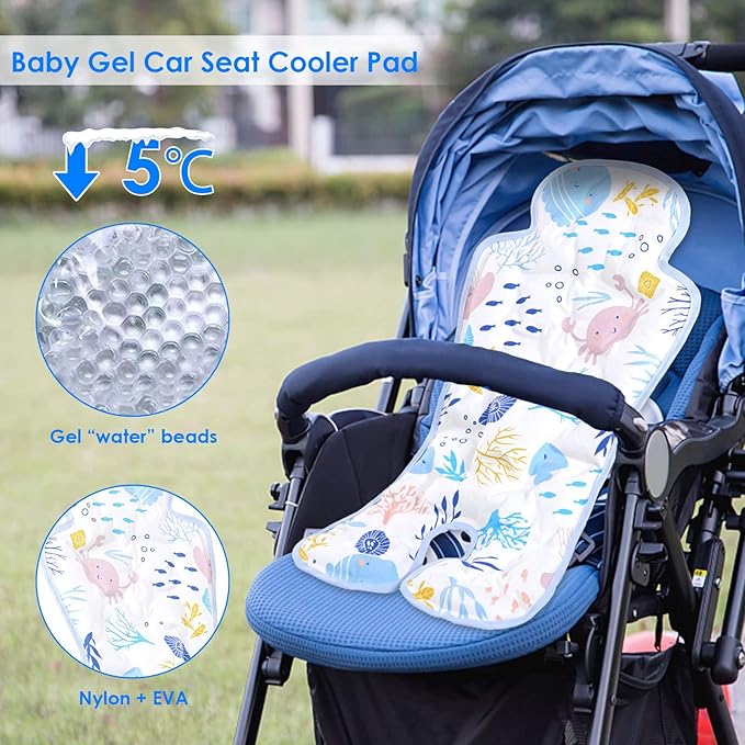 Gel Car Seat Cooler Pad, Summer Soft Breathable Cooling Pad Ice Cushion for Babies, Washable Summer Cooler Mat for Stoller, High Chair, Safety Seat