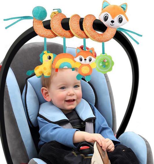 Spiral Car Seat Toys Stroller Toy for Babies - Baby Crib Hanging Rattles Toys for Babies 0-12 Months, Carseat Pram Crib with Musical Rattle Toy for Newborn Boys Girls Gifts （Fox）