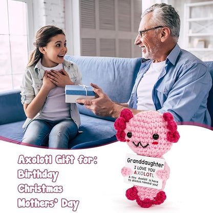 Granddaughter Gifts from Grandma, Grandpa Grandparents, Crochet Axolotl for Year Old Little Girl Kid, Best for Birthday, Christmas Stocking Stuffers, Valentines, Teen Girls Teenage Under 10 Dollars