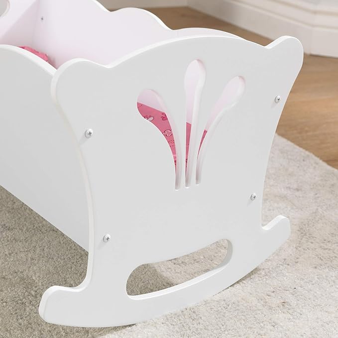 KidKraft Wooden White Lil' Doll Rocking Cradle with Pink Butterfly 18-Inch Baby 3+