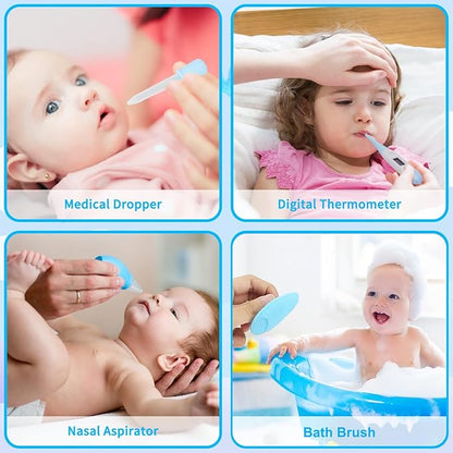 Baby Healthcare and Grooming Kit, 21pcs Baby Electric Nail Trimmer Set Newborn Nursery Health Care Set for Newborn Infant Toddlers Baby Boys Girls Kids Haircut Tools (21 Kits Blue)
