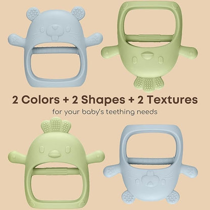 2 Packs Baby Teething Toys Silicone Teething Mittens for Infants 3 Months+, Never Drop & Easy to Hold Teethers