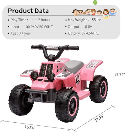 Hetoy 6V Kids Ride On Electric ATV, Ride Car with LED Headlights 1-3 Boys
