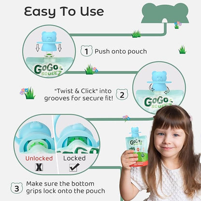 Soft Sip Food Pouch Topper - BPA Free Silicone Food Pouch Tops for Baby Prevent Spills, Food Grade Toddler Pouch Lids Protects Childs Mouth, 4 Pack Bundle (Blue, Green, Yellow, Orange)