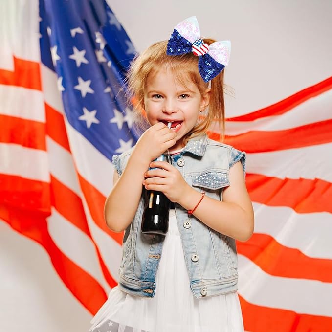 4th of July Baby Girls Hair Bows Clips Glitter Red 2Pcs