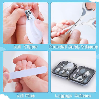 Little Angel Baby Healthcare and Grooming Kit, Safety Newborn Nursery Care Set, with Hair Brush Comb, Nail Clipper, Nasal Aspirator for Newborn Infant Baby Girls Boys (Gray)