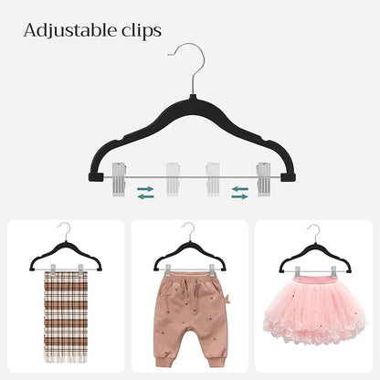 SONGMICS Baby Hangers, 30 Packs Pants Hangers with Clips, Kids Hangers with 6 Clothes Dividers, Non-Slip Children’s Clothes Hangers, Pants Hangers, Black UCRF013B30