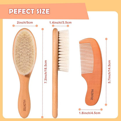 Baby Hair Bush and Comb Set,Baby Hair Brush with Soft Goat Bristle and Wood Comb Set,Wooden Baby Brush Set for Newborns & Toddlers,Good for Cradle Cap Brush