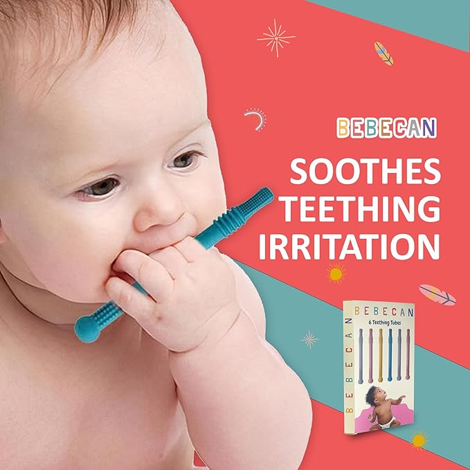 Teething Sticks for Babies 0-36 Months - Super Soft Silicone Teethers in 6 Vibrant Colors, Infant Teething Relief