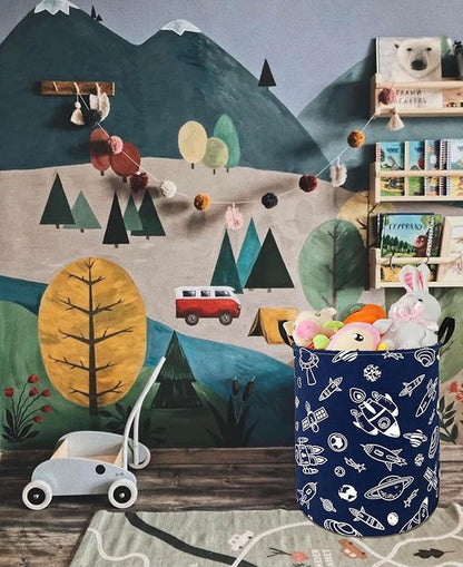 Round Spacecraft Pattern Laundry Hamper Storage Basket Organizer Hamper Storage