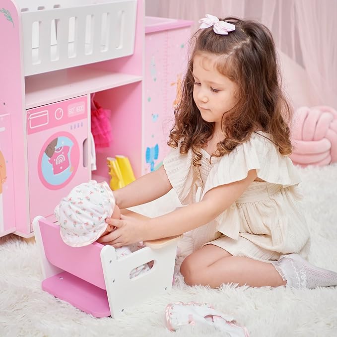 Olivia's Little World Amanda 6-in-1 Wooden Doll Nursery Station with Rocking Cradle, High Chair 3 yrs