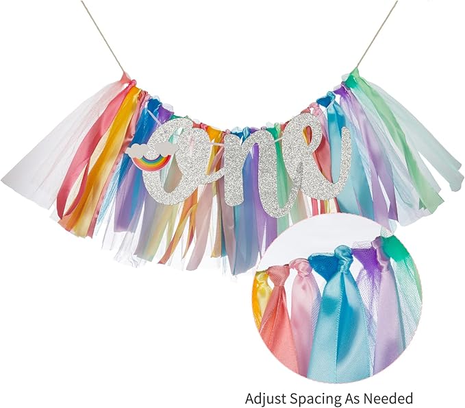 1st Birthday High Chair Banner,1 Year Birthday Decorations Pastel Rainbow 1st Birthday