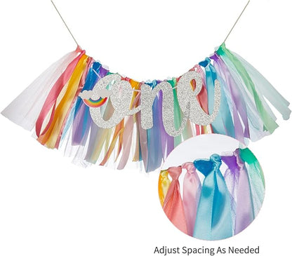 1st Birthday High Chair Banner,1 Year Birthday Decorations Pastel Rainbow 1st Birthday