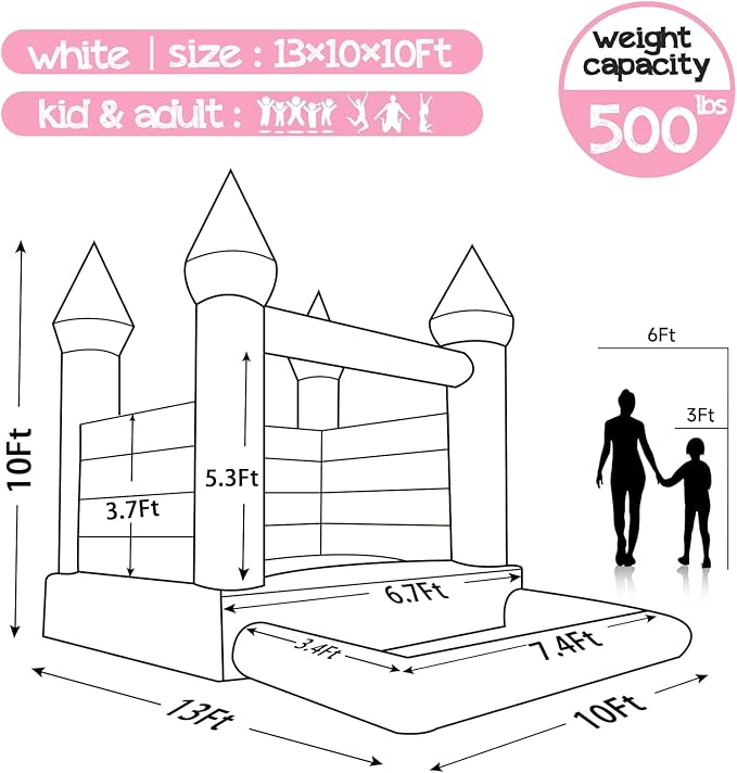 OZIS White Bounce House Castle with Ball Pit for Kids, 13x10x10FT Inflatable White Bounce House with Blower