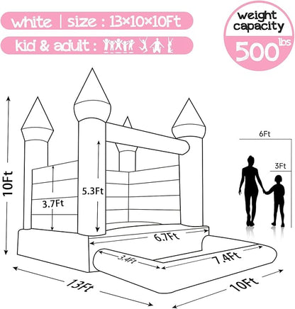 OZIS White Bounce House Castle with Ball Pit for Kids, 13x10x10FT Inflatable White Bounce House with Blower