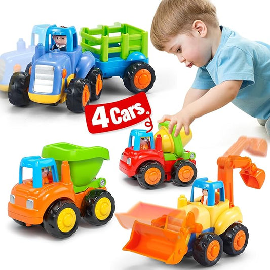 HOLA Toys for 1 Year Old Boy Birthday Gift - 4 PCS Toy Trucks Toddler Boy Toys, 4WD Friction Power Car Toys for 2 Year Old Boy Toys 1-2 Baby