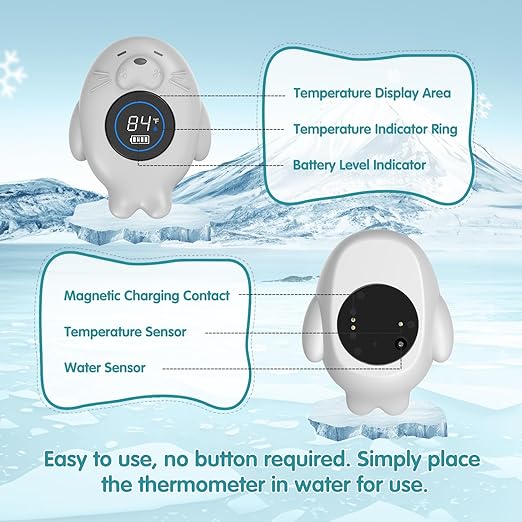 Rechargeable Bath Thermometer Baby Safety, Bath Temp Thermometer for Tub