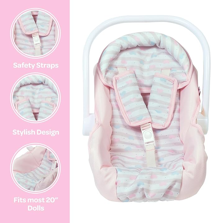 Adora Creative Pastel Pink Doll Car Seat Carrier -Removable Cover, Machine Washable 20 for 2 and