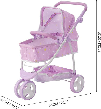 Olivia's Little World - Play Baby Doll Bassinet Stroller for Toddler, Baby Doll Pram Stroller Buggy for 3+ Year Old Girls 2-in-1 Baby