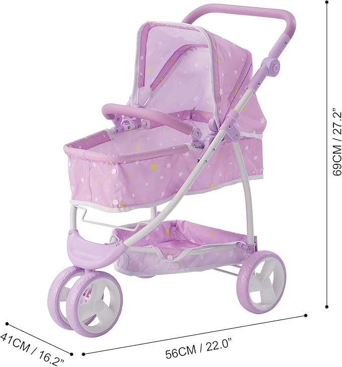 Olivia's Little World - Play Baby Doll Bassinet Stroller for Toddler, Baby Doll Pram Stroller Buggy for 3+ Year Old Girls 2-in-1 Baby