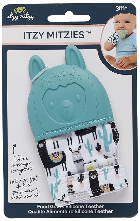 Itzy Ritzy Silicone Teething Mitt - Soothing Infant Teething Mitten with Adjustable Strap, Crinkle Sound & Textured Silicone to Soothe Sore & Swollen Gums 3 Mos