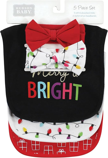 Hudson Baby Unisex BabyCotton Bib and Headband or Caps Set