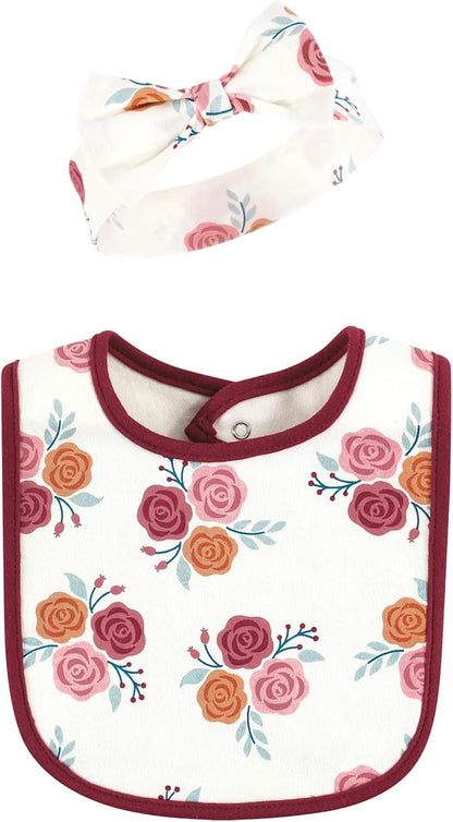 Hudson Baby Unisex BabyCotton Bib and Headband or Caps Set