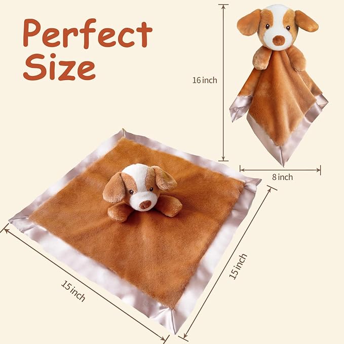 Dog Security Blanket for Baby Boy Girl, 15" Soft Loveys for Babies