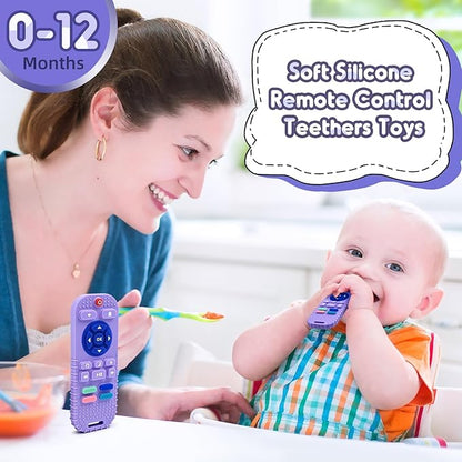 AiTuiTui Baby Teether for Teething Relief Baby Toys 3 6 9 12 Months, Silicone Baby Teether Toy for Babies Remote Control Newborn Infant Boy Girl Autism for Baby Gifts