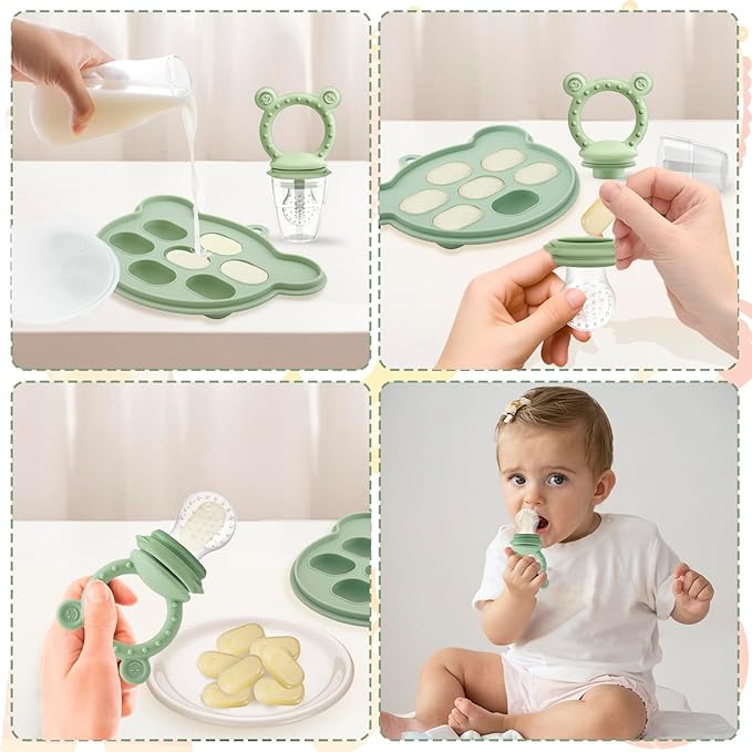 JEXFUN Silicone Baby Fruit Food Feeder Pacifier & Breastmilk Popsicle Freezer Molds for Cooling Relief, Silicone Feeder to Safely Introduce New Foods 4 Month+