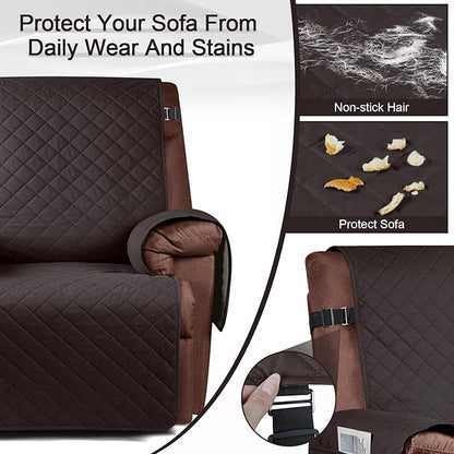 KinCam 100% Waterproof Recliner Chair Cover, Reclining Couch Covers for Pets, Dogs, Recliner Couch Slipcover Furniture Protector with Elastic Straps for Kids(23.6", Chocolate)