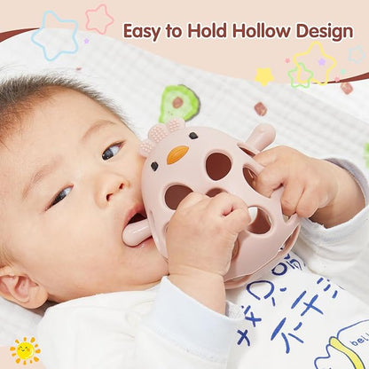 Baby Teething Toys with A Toy Strap for Babies 0-6 6-12 Months, Silicone Baby Hand Teething Mitten