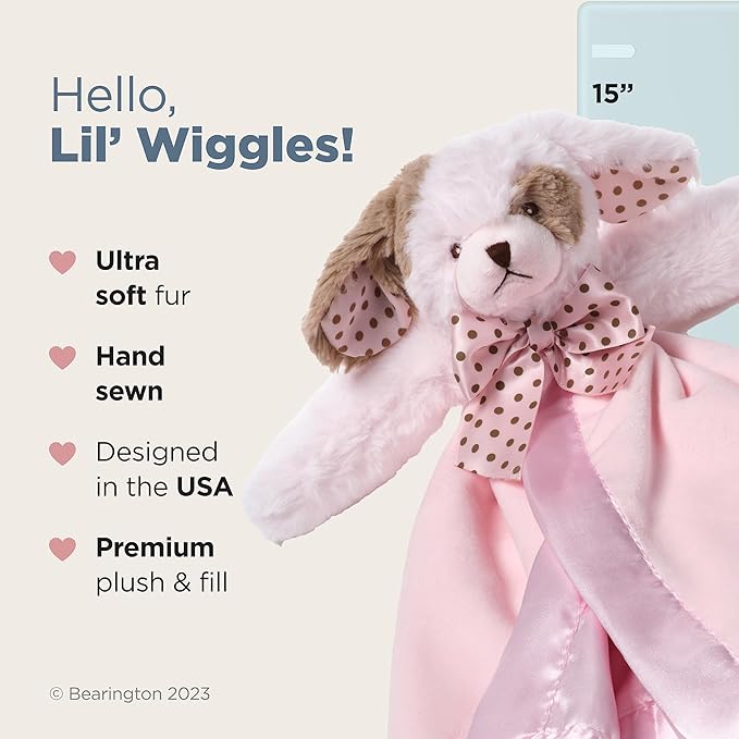 Bearington Baby Wiggles Snuggler, 15 Inch Pink Puppy Dog Plush