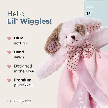Bearington Baby Wiggles Snuggler, 15 Inch Pink Puppy Dog Plush