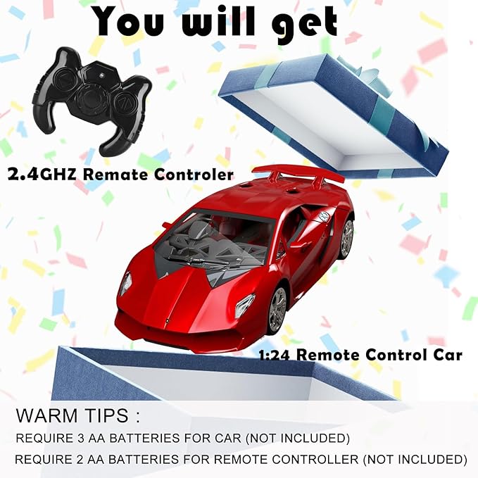 GUOKAI Remote Control Car, 1/24 Scale RC Sport Racing Toy Car