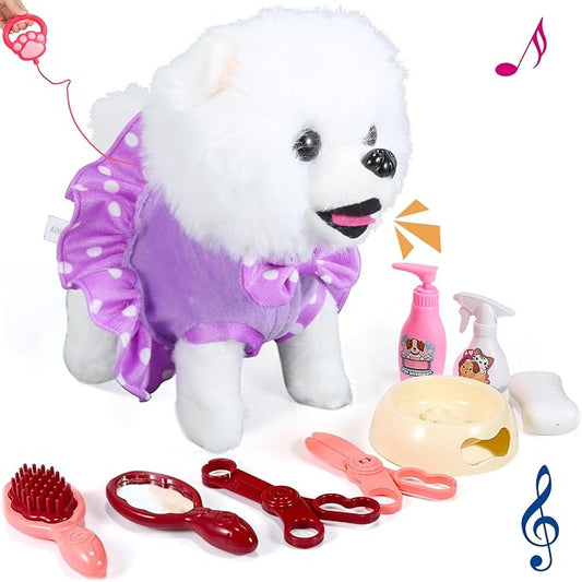Interactive Walking Plush Puppy Toy Dog: Realistic Wagging Tail, Grooming Set 3-6+ (Great